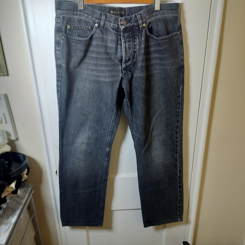 Burberry Mens Black Washed Denim Jeans Button Fly Made in Italy Size 50 IT 34 US